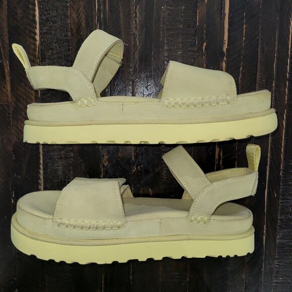 UGG GOLDENSTAR LEMON LEATHER PLATFORM STRAPPY SANDALS WOMEN'S SIZE 10 - Picture 6 of 11